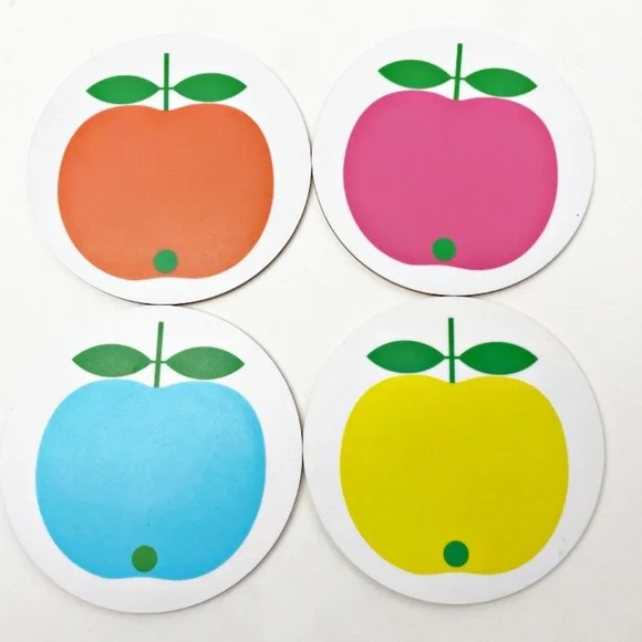 Set of 4 Koloni Swedish Drink Coasters Lotta Kühlhorn, Apples Birch Veneer Wood - Picture 2 of 5